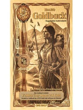 Idaho Goldback Sacagawea Aurum Gold Foil Note 1/2000 oz 24kt .999 Gold Rare!